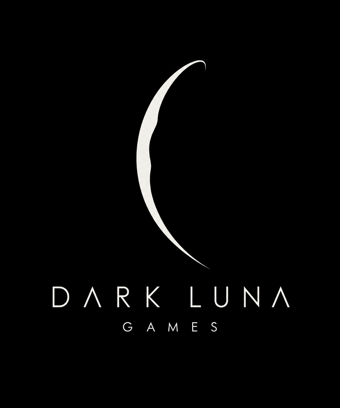 Dark Luna Games. A thin, sharp crescent moon above the studio name.